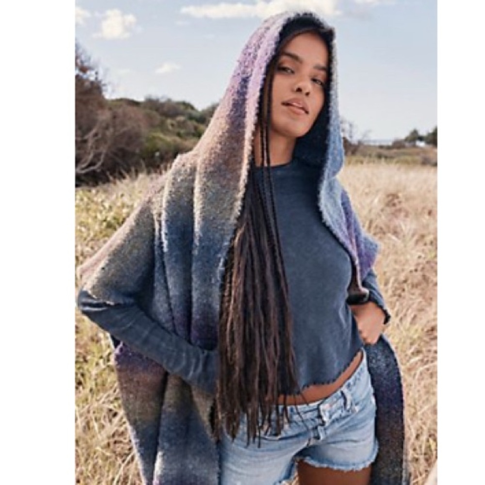 Free People Blue and Purple Hooded Sweater